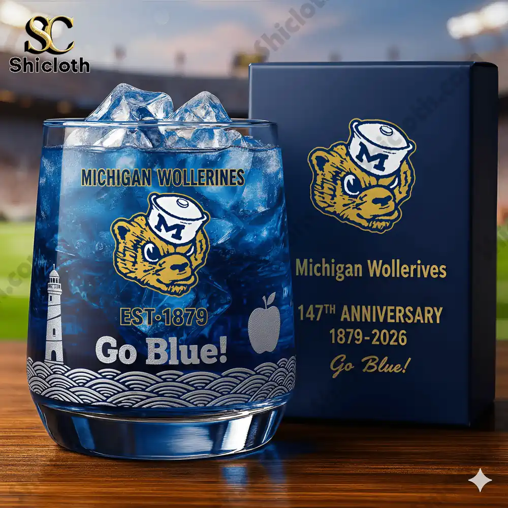 University of Michigan Wolverines 147th Anniversary Christmas Whiskey Glass