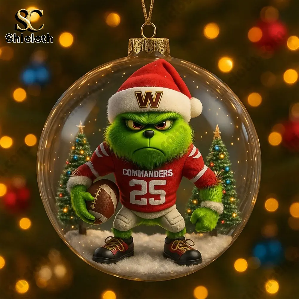 Washington Commanders Christmas Ornament Set Washington Football Holiday Decoration 2025 3 Green character in Washington uniform inside a Christmas ornament.