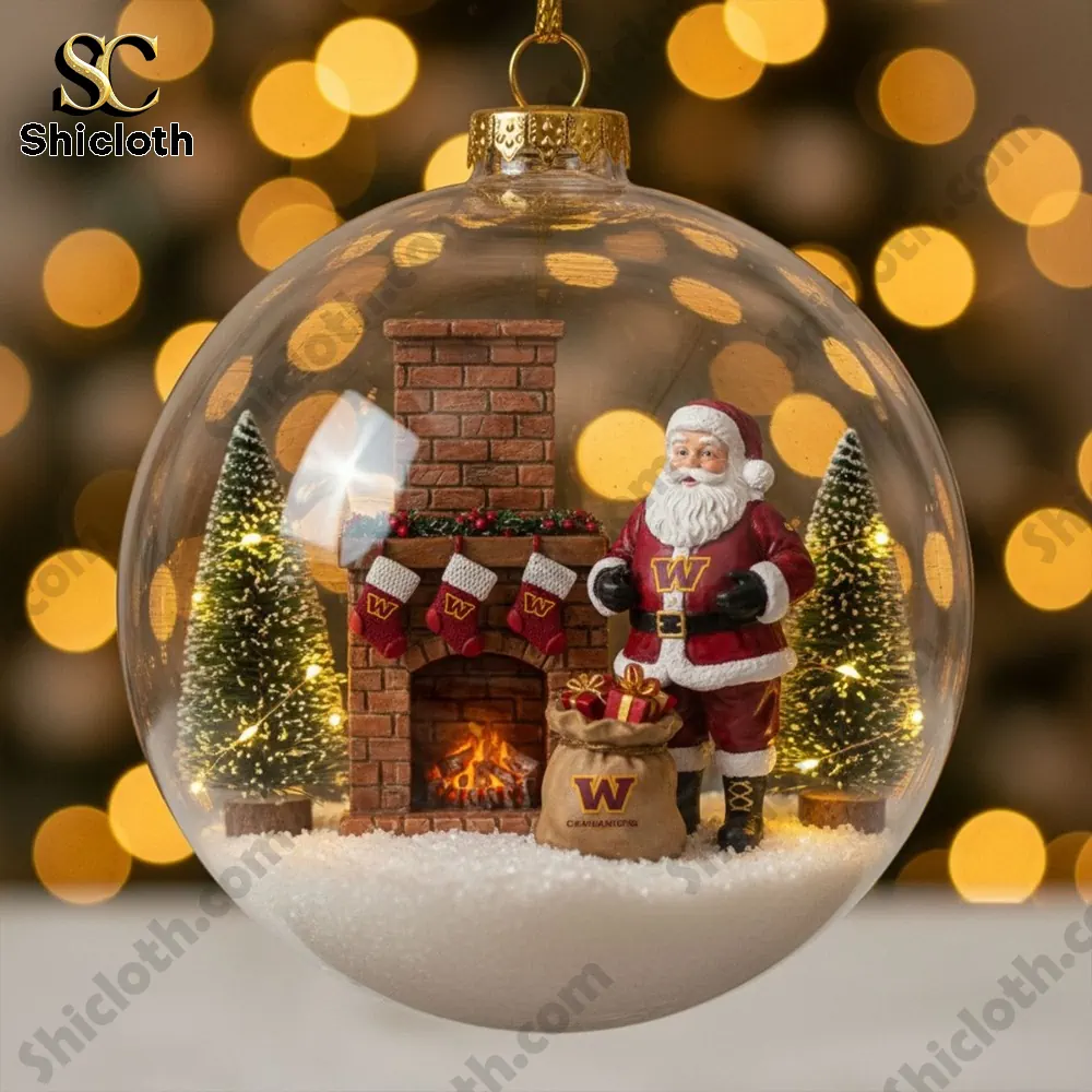 Washington Commanders Christmas Ornament Set Washington Football Holiday Decoration 2025 5 Santa and fireplace scene with Washington decorations inside an ornament.