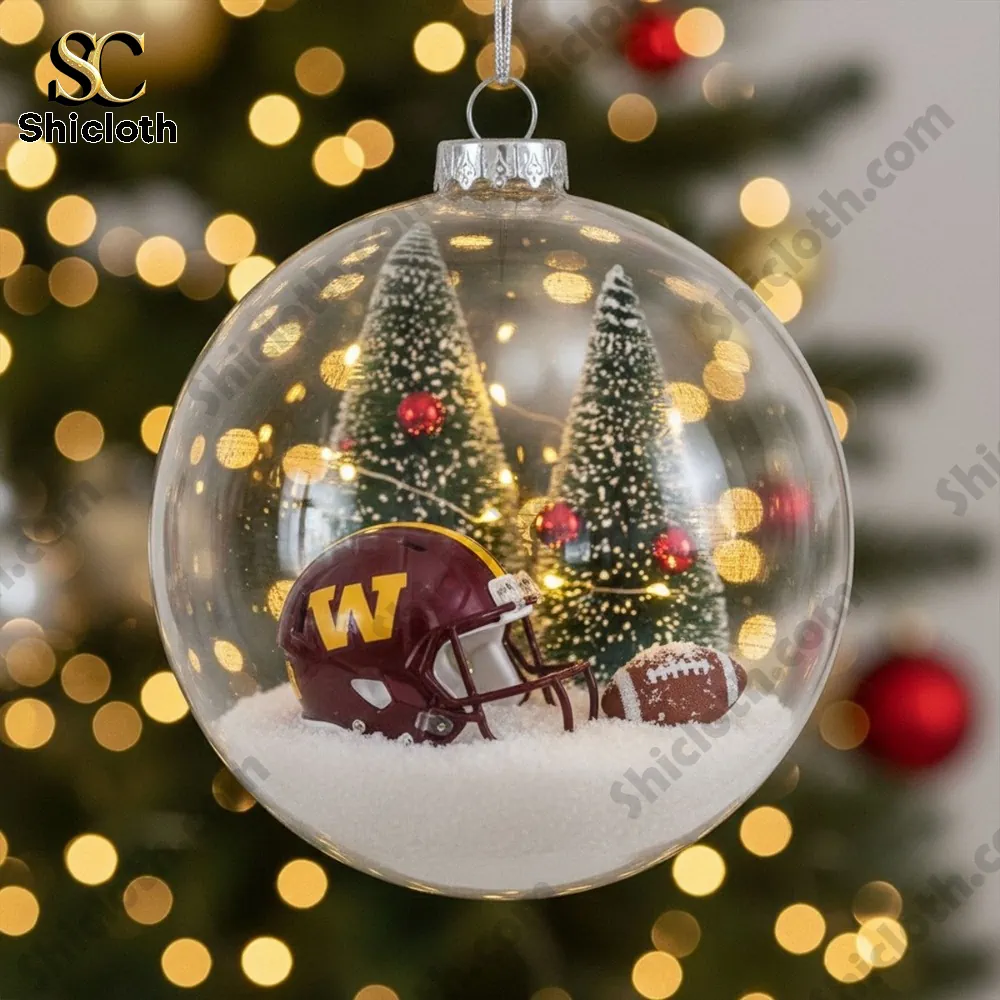 Washington Commanders Christmas Ornament Set Washington Football Holiday Decoration 2025 6 Washington helmet and football displayed inside a clear ornament.