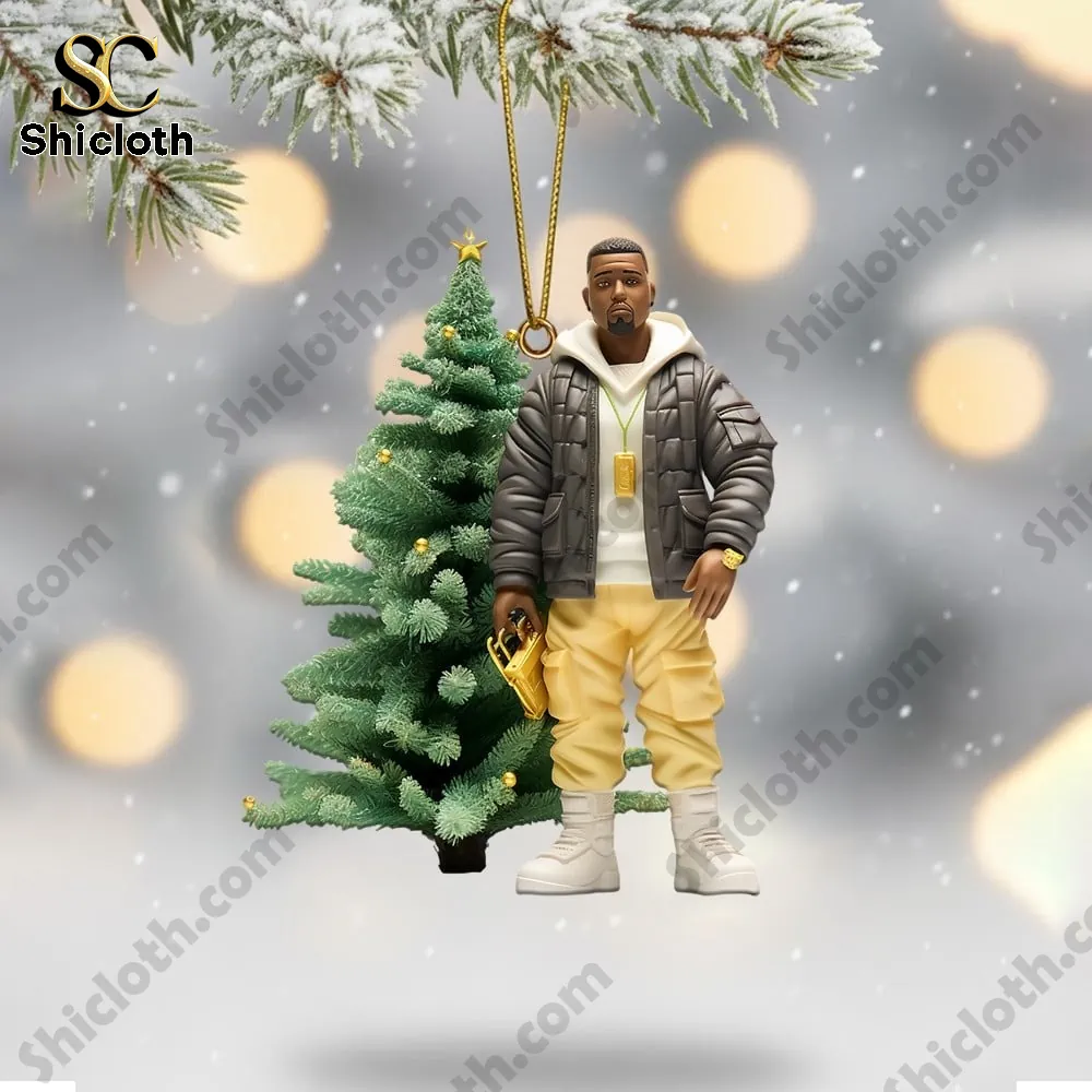 Christmas ornament shaped like a figure standing beside a small tree!