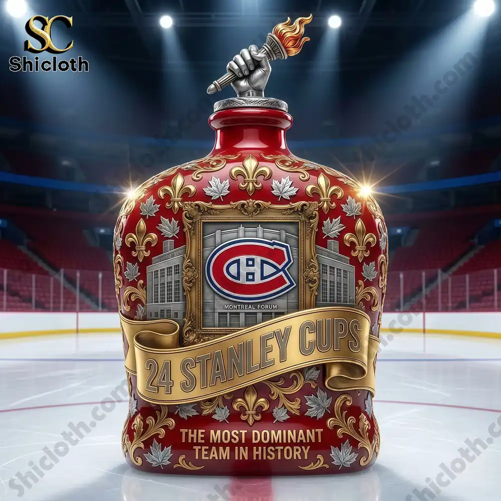 Luxury Montreal Canadiens themed decorative bottle displayed on an ice hockey rink!