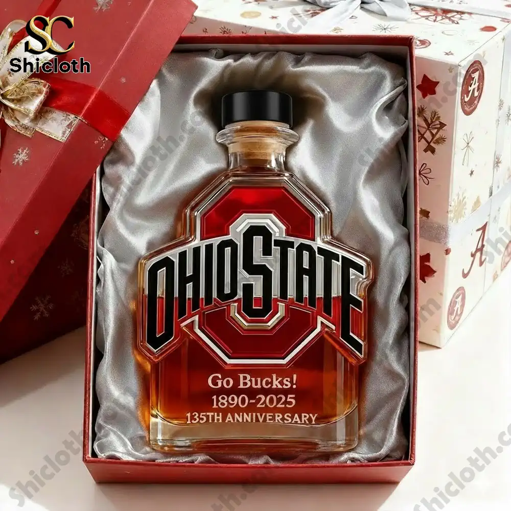 Ohio State Buckeyes 135th Anniversary Whiskey Bottle 2025 Release Date 6 Ohio State anniversary bottle with a black cap for a sleek finish.
