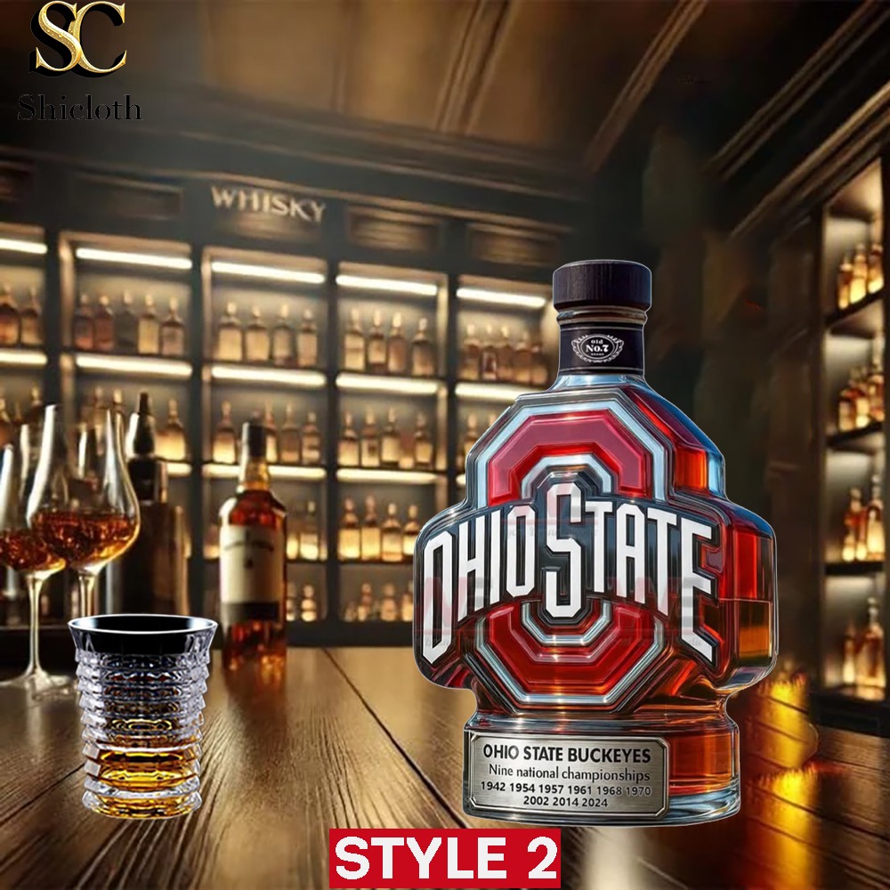 Limited Edition Ohio State Bourbon Bottle 4 Ohio State decorative bottle in luxury whisky bar setting!