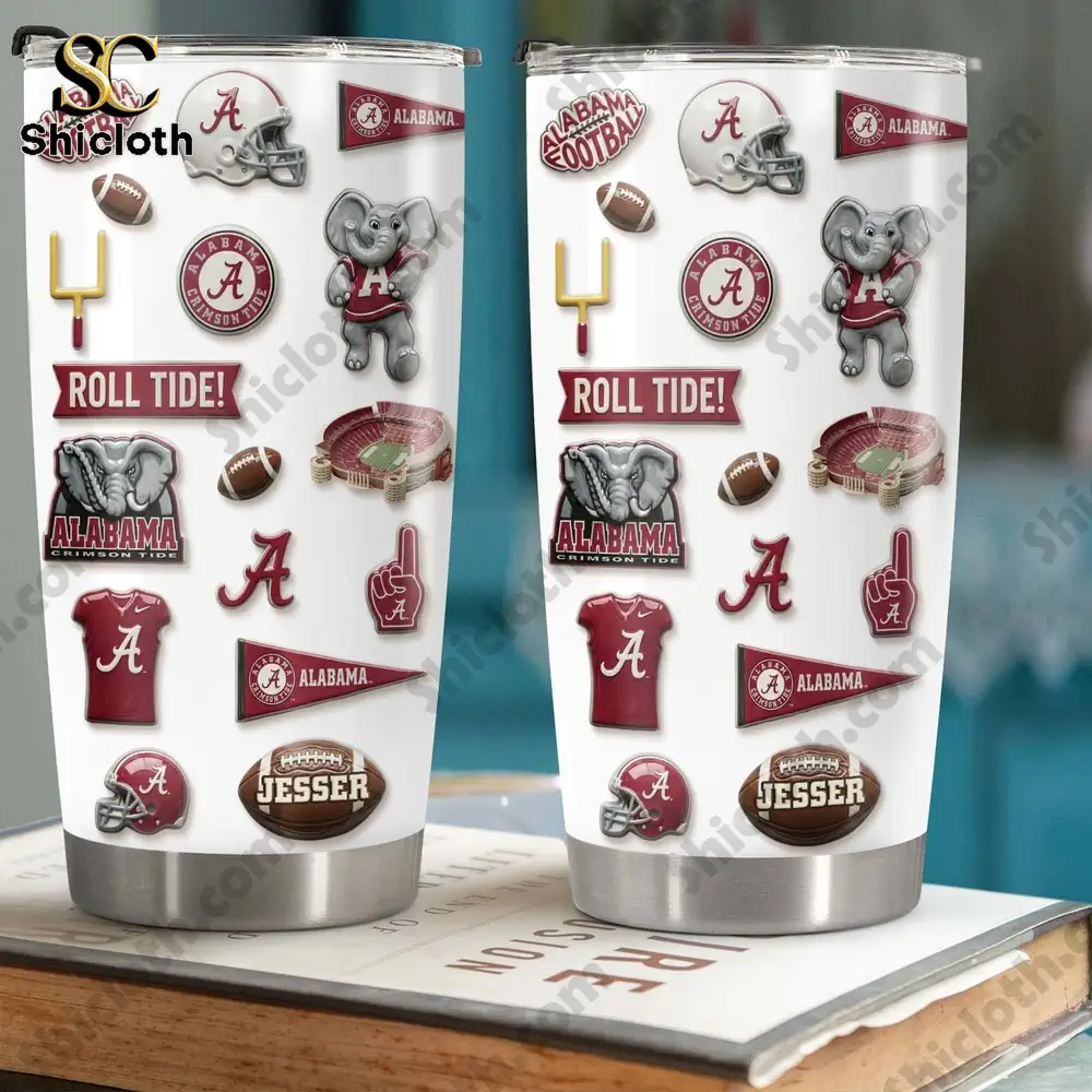 Two Alabama football tumblers standing side by side!