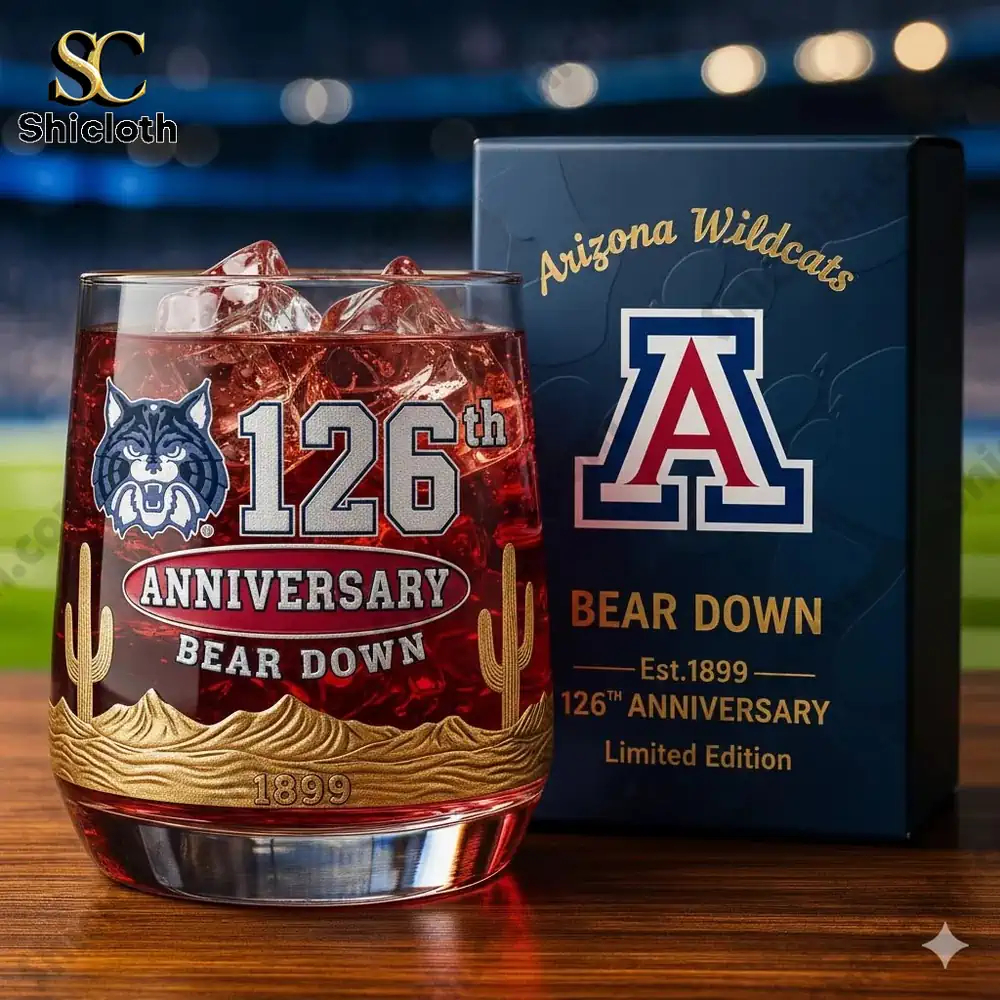 Arizona Wildcats anniversary glass with Bear Down design and gift box!