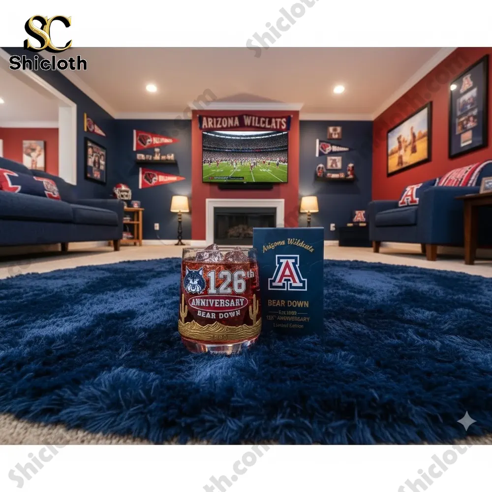 Arizona Wildcats anniversary glass displayed in themed living room!