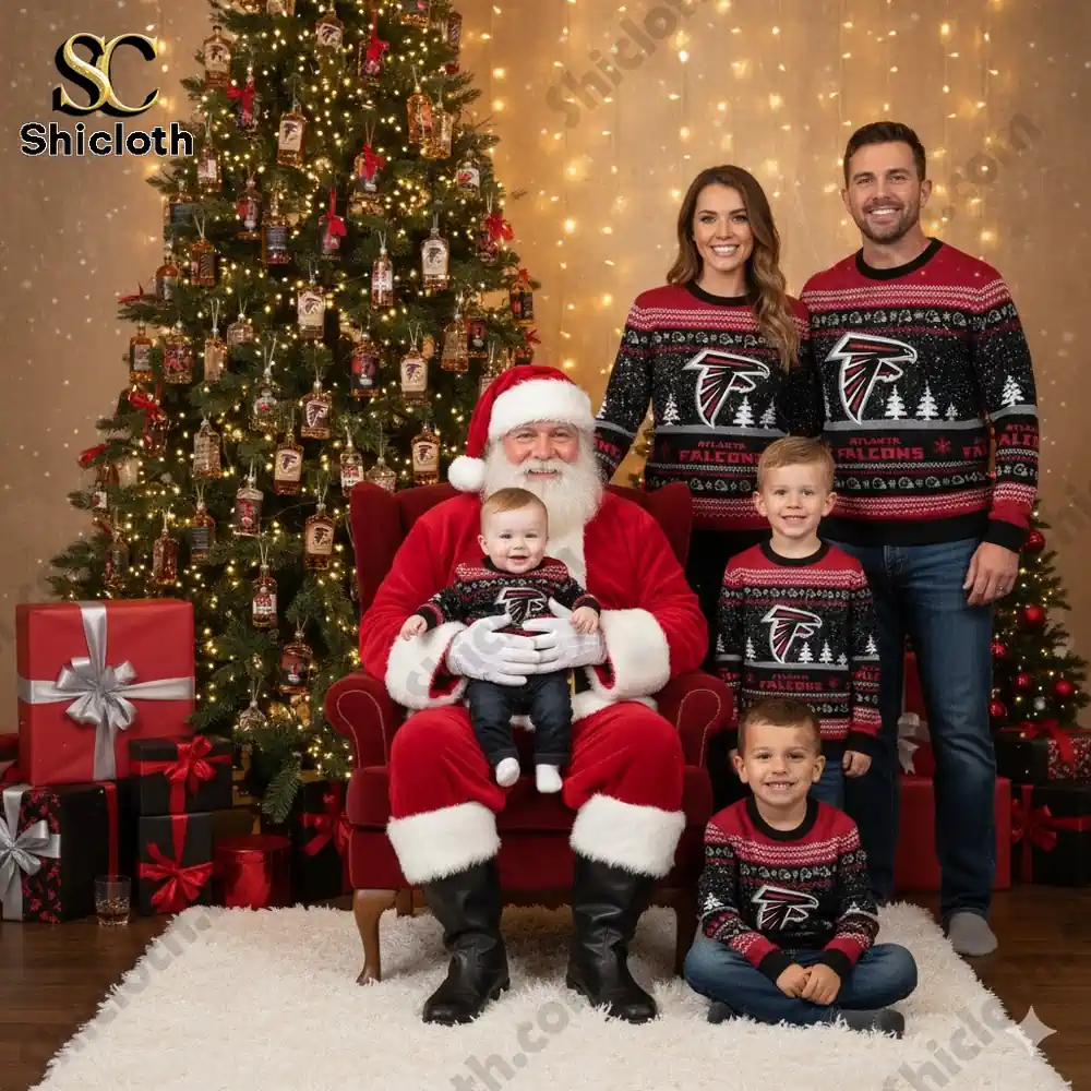 Atlanta Falcons The Grinch wearing a Santa Claus hat Ugly Christmas Sweaters