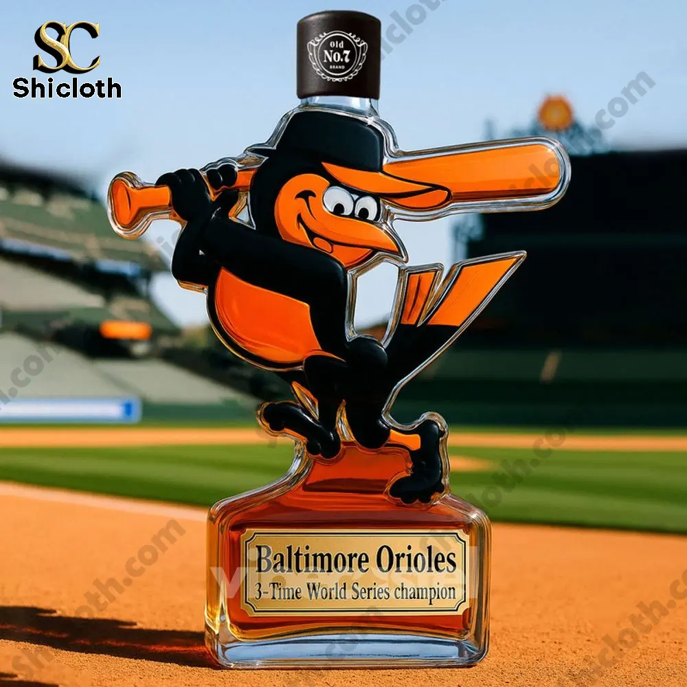 Baltimore Orioles Limited Edition Whiskey Bottle 4 Baltimore Orioles limited edition whiskey bottle featuring a Jack Daniel's cap in front of a baseball field.