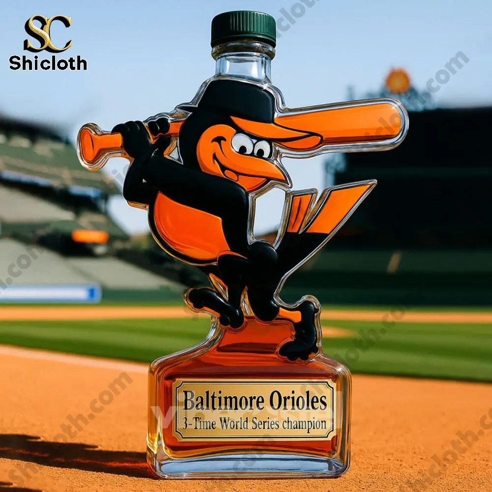 Baltimore Orioles Limited Edition Whiskey Bottle 5 Baltimore Orioles limited edition whiskey bottle featuring a green cap in front of a baseball stadium.