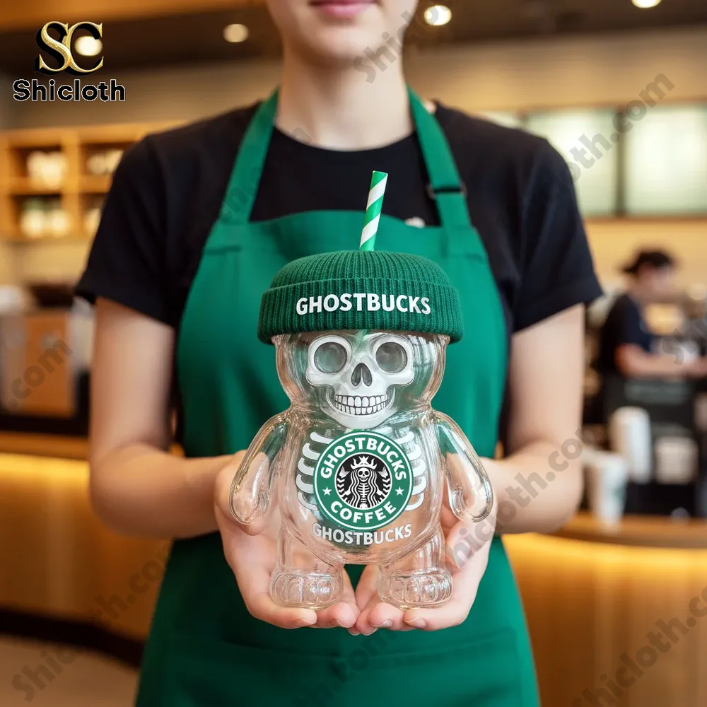Bearista Skeleton Glass Bear Cup 3 Ghostbucks skeleton bear glass held by barista