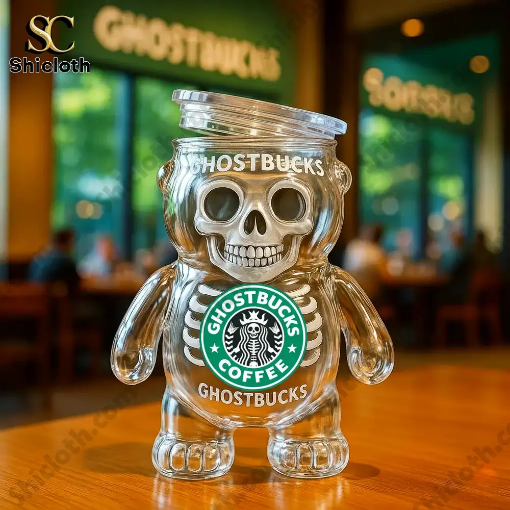 Bearista Skeleton Glass Bear Cup 4 Ghostbucks skeleton bear glass on wooden table