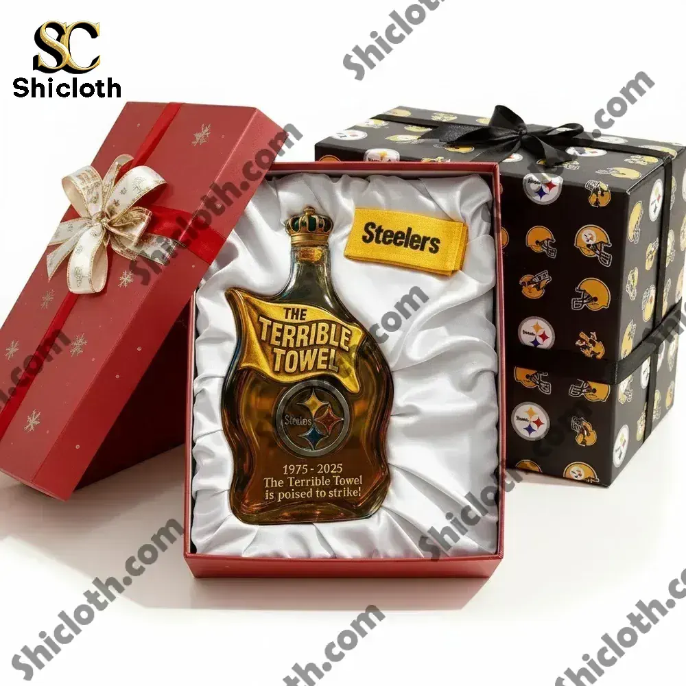 The Terrible Towel 50th Anniversary Christmas Gift Whiskey Bottle