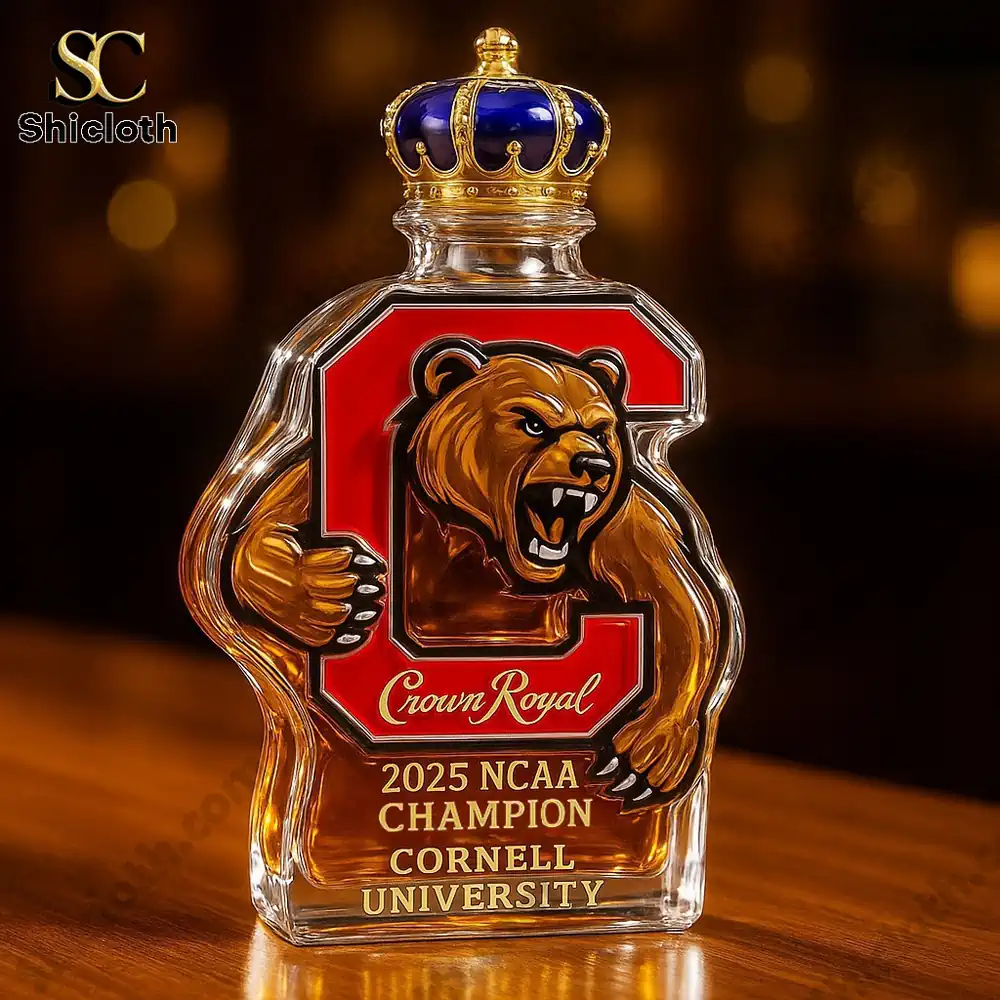 Big Red Bear Christmas Gift Whiskey Bottle 2025 NCAA National Champions 3 Cornell bear shaped bottle with royal style crown cap!