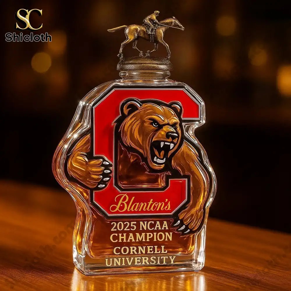 Big Red Bear Christmas Gift Whiskey Bottle 2025 NCAA National Champions 5 Cornell bear shaped bottle with rider statue cap!