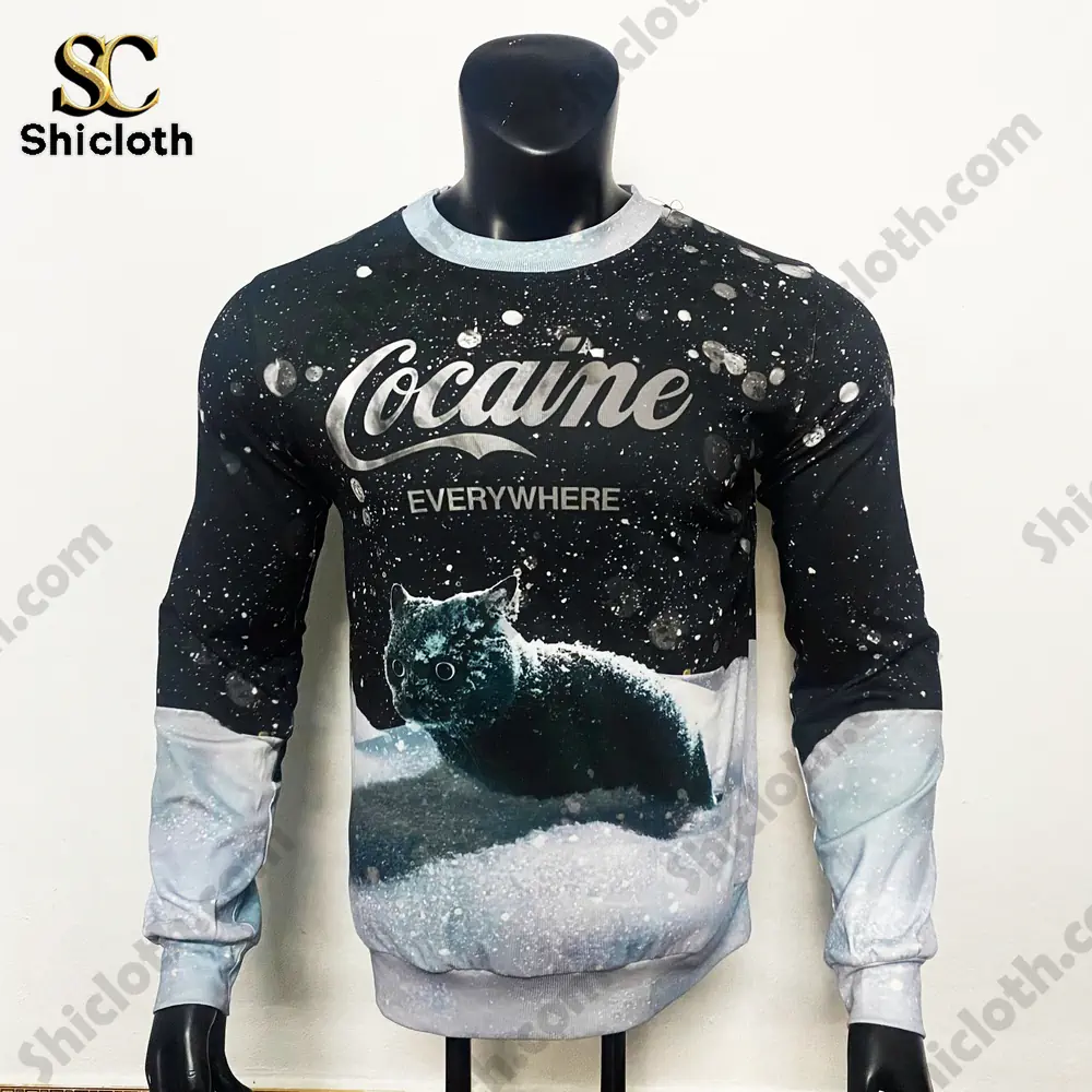 Black Cat Cocaine Everywhere Ugly Christmas Sweater