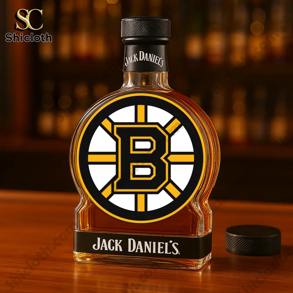 Boston Brown Bear Christmas Gift Whiskey Bottle 4 A Jack Daniels bottle featuring a bold Boston Bruins logo.