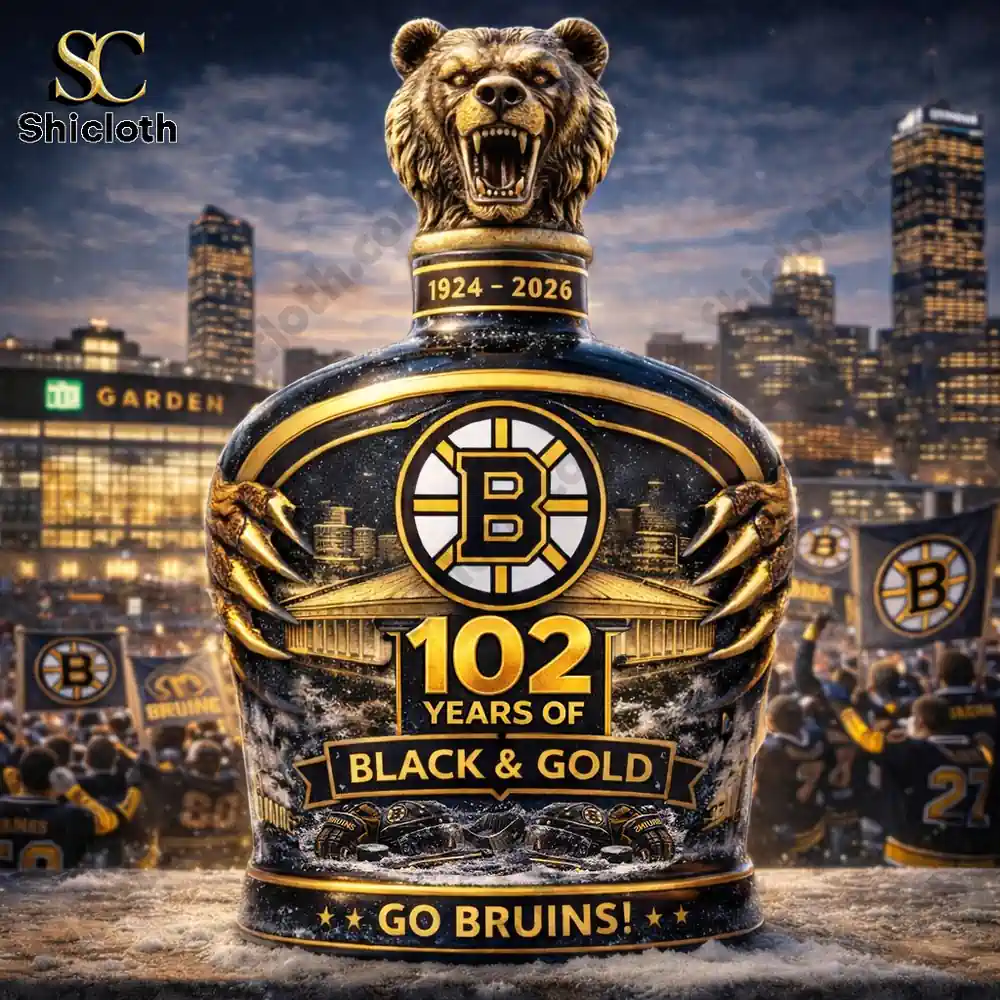 Demogorgon Sculpted Whiskey Glass 166 Bear statue bottle with Boston hockey colors in city celebration scene!