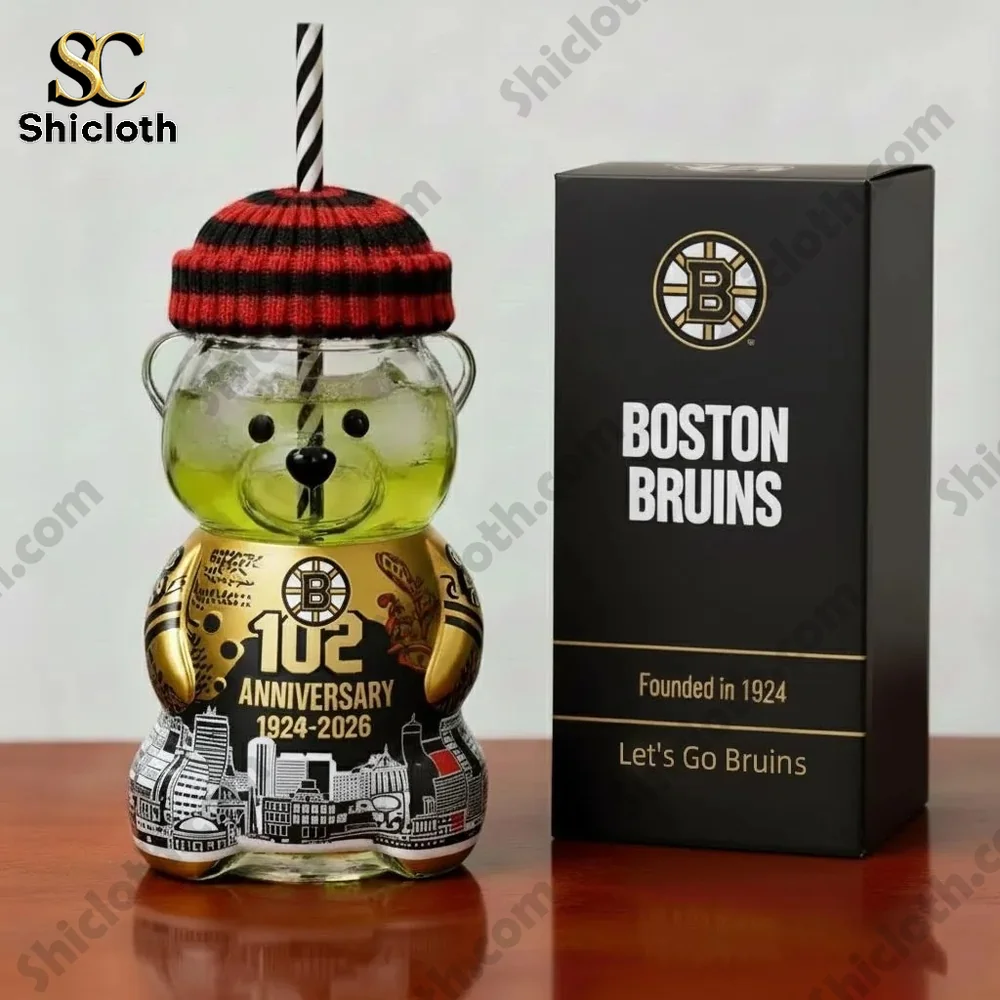 Boston Bruins 102nd Anniversary Bear Cup 3 Boston Bruins 102 anniversary bear bottle with gift box!