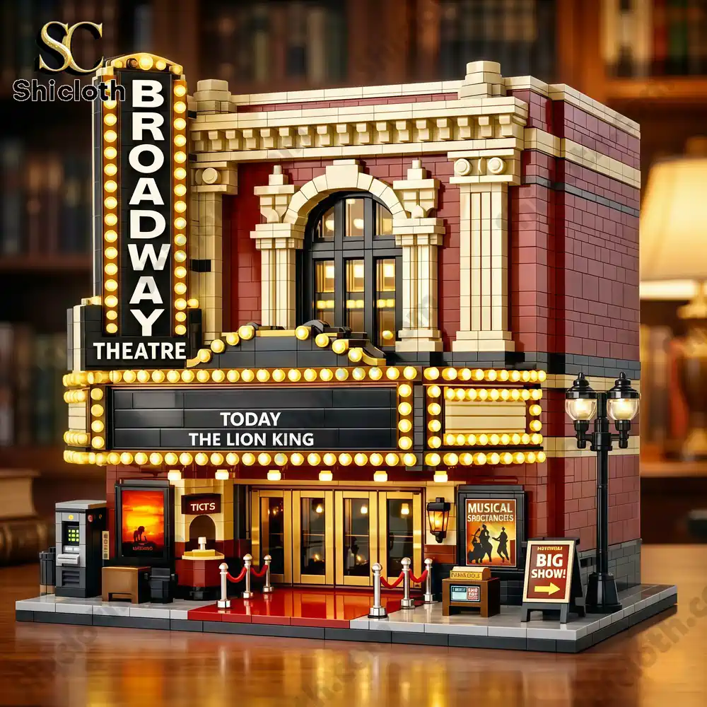 Broadway Theatre Building Block Model 4 Complete Broadway style theater block model with bright marquee lights and classic facade!
