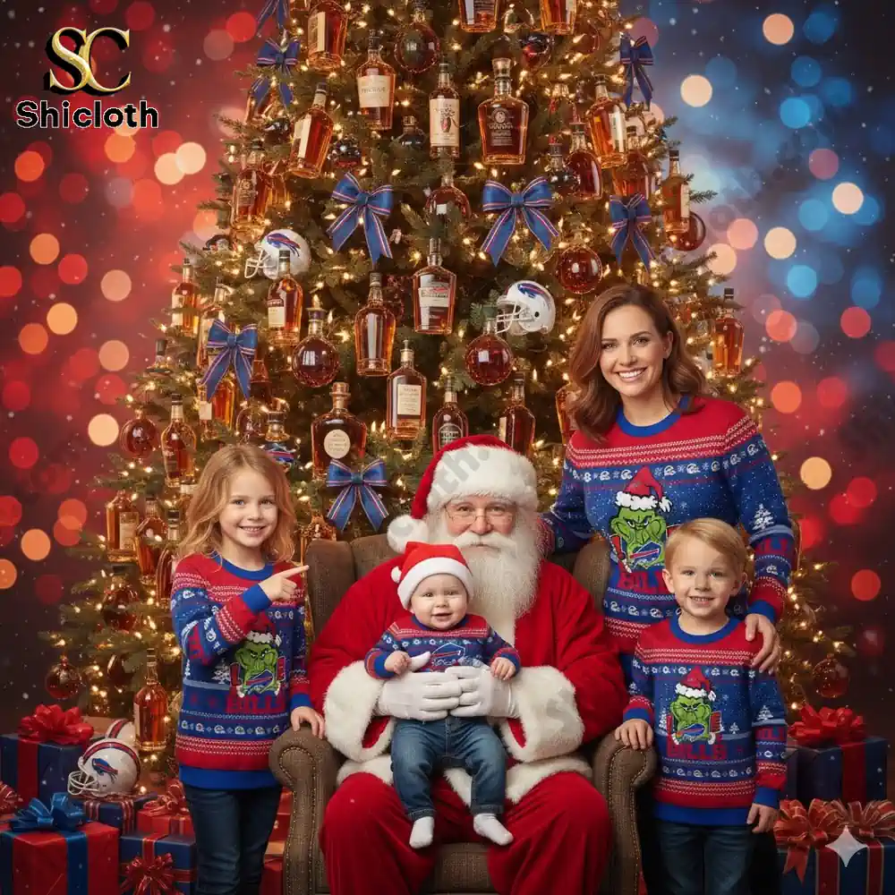 Buffalo Bills The Grinch wearing a Santa Claus hat Ugly Christmas Sweaters