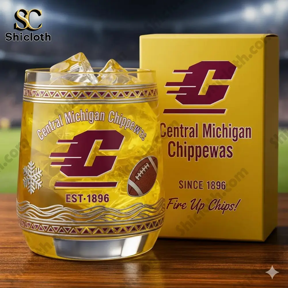 Central Michigan Chippewas whiskey glass with gift box by Shicloth!