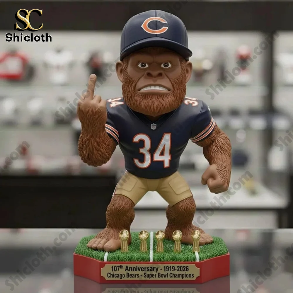 Close up Chicago Bears mascot figure with raised hand