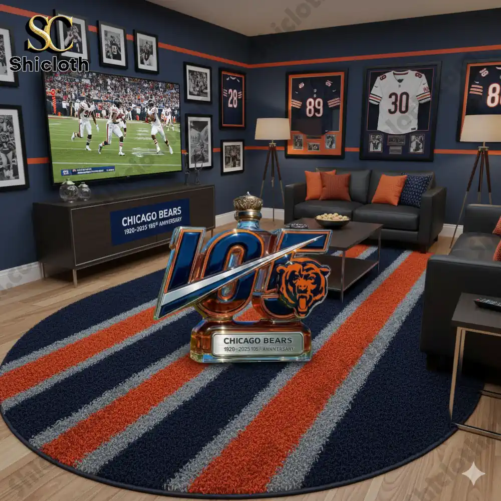 Chicago Bears anniversary bottle displayed in fan living room!
