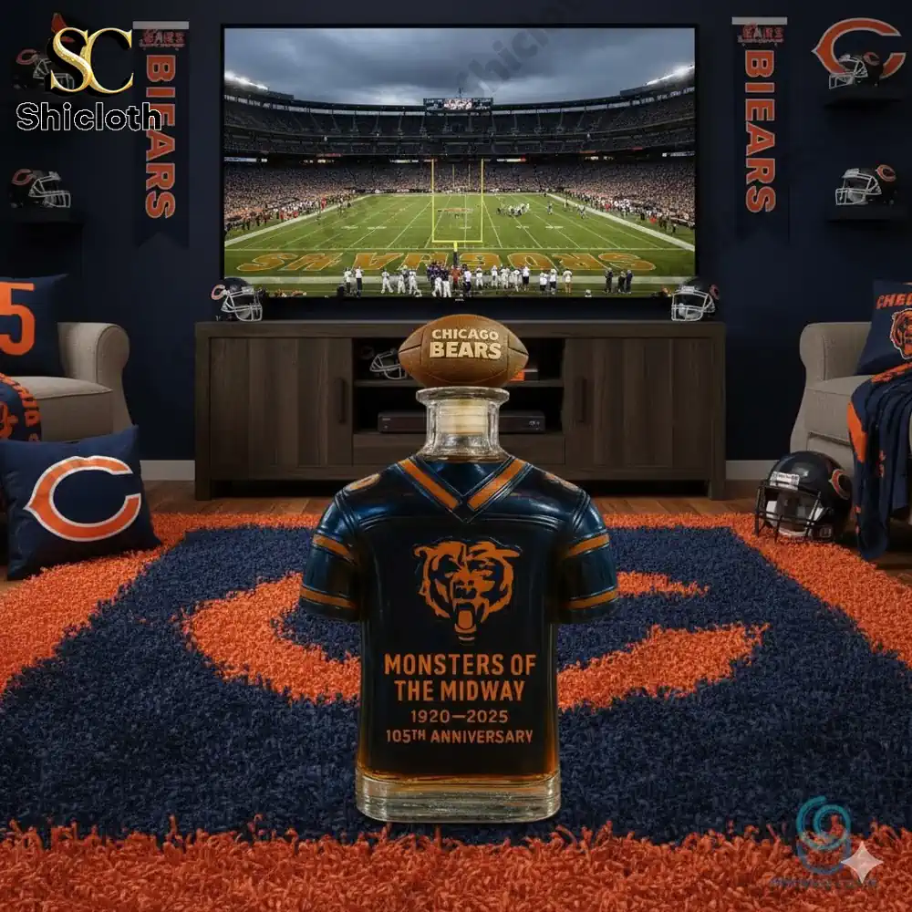 Chicago Bears anniversary bottle in fan game room!