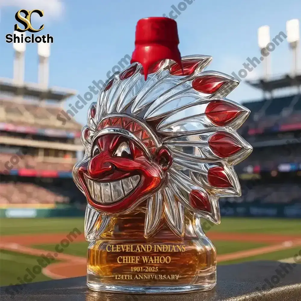 Alternative view of Chief Wahoo 124th Anniversary Christmas Whiskey Bottle