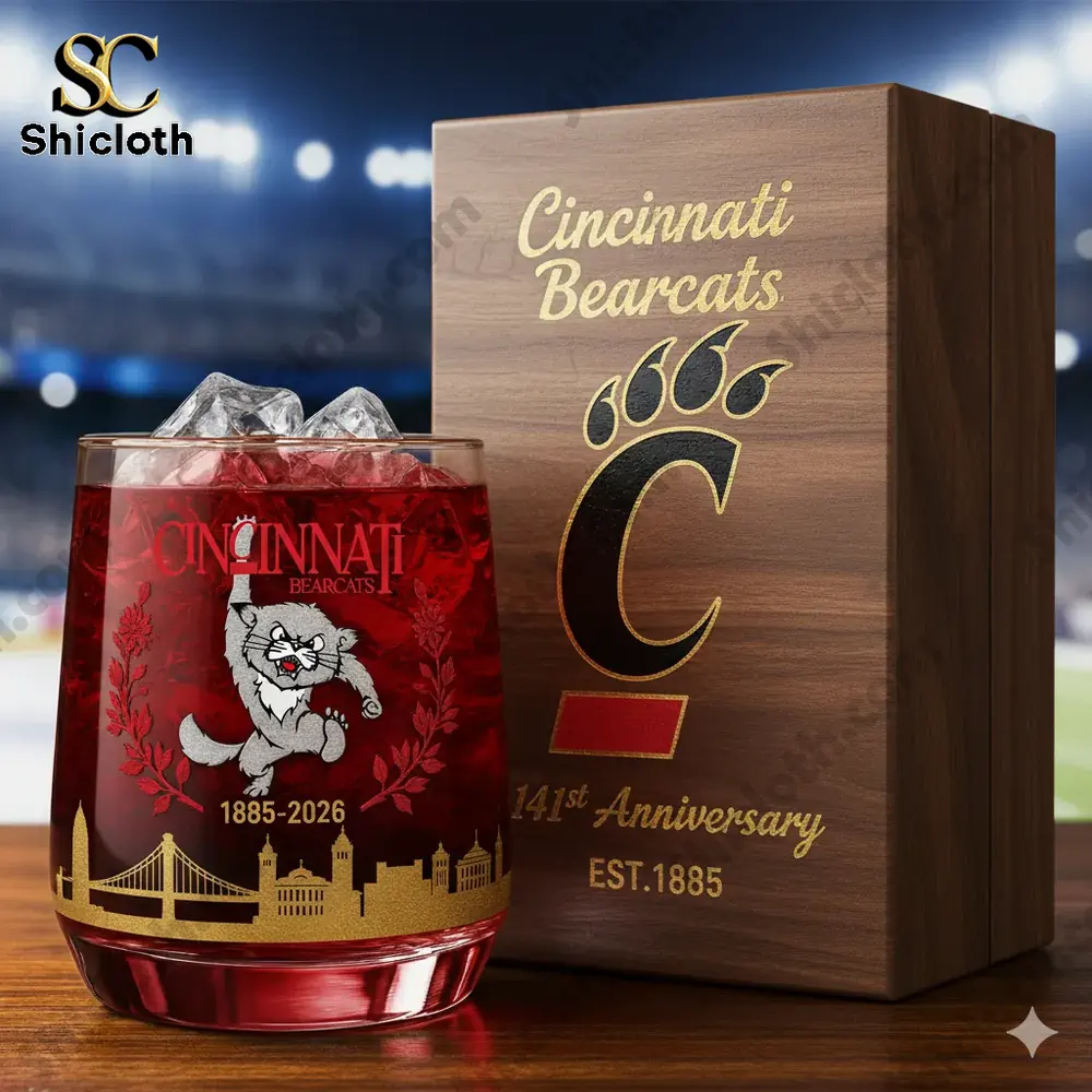 Cincinnati Bearcats anniversary whiskey glass with wooden box!