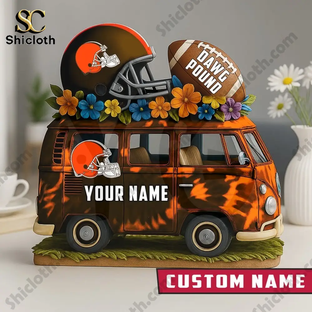 Cleveland Browns themed van decor with helmet football and custom name