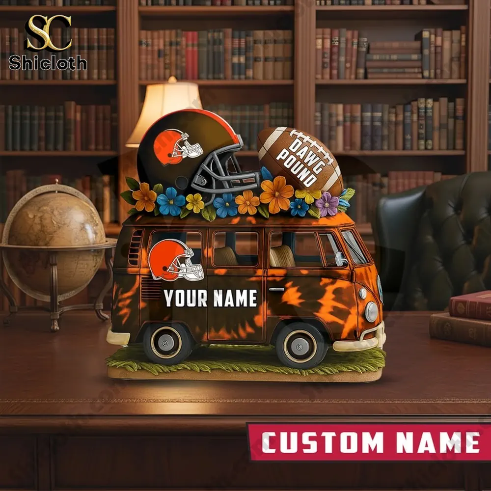 Cleveland Browns van decor displayed in a classic study room
