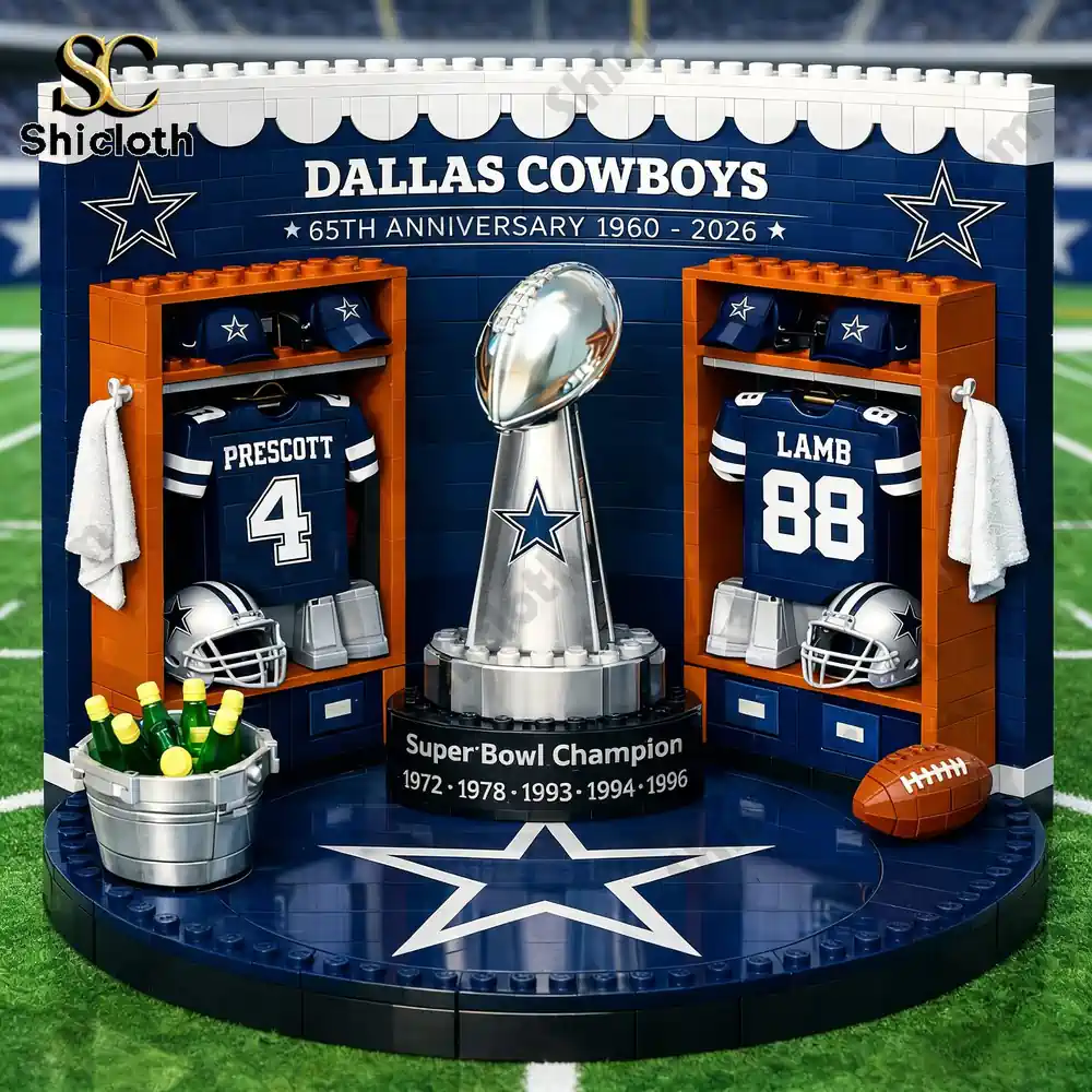 Dallas Cowboys locker display with trophy and jerseys!