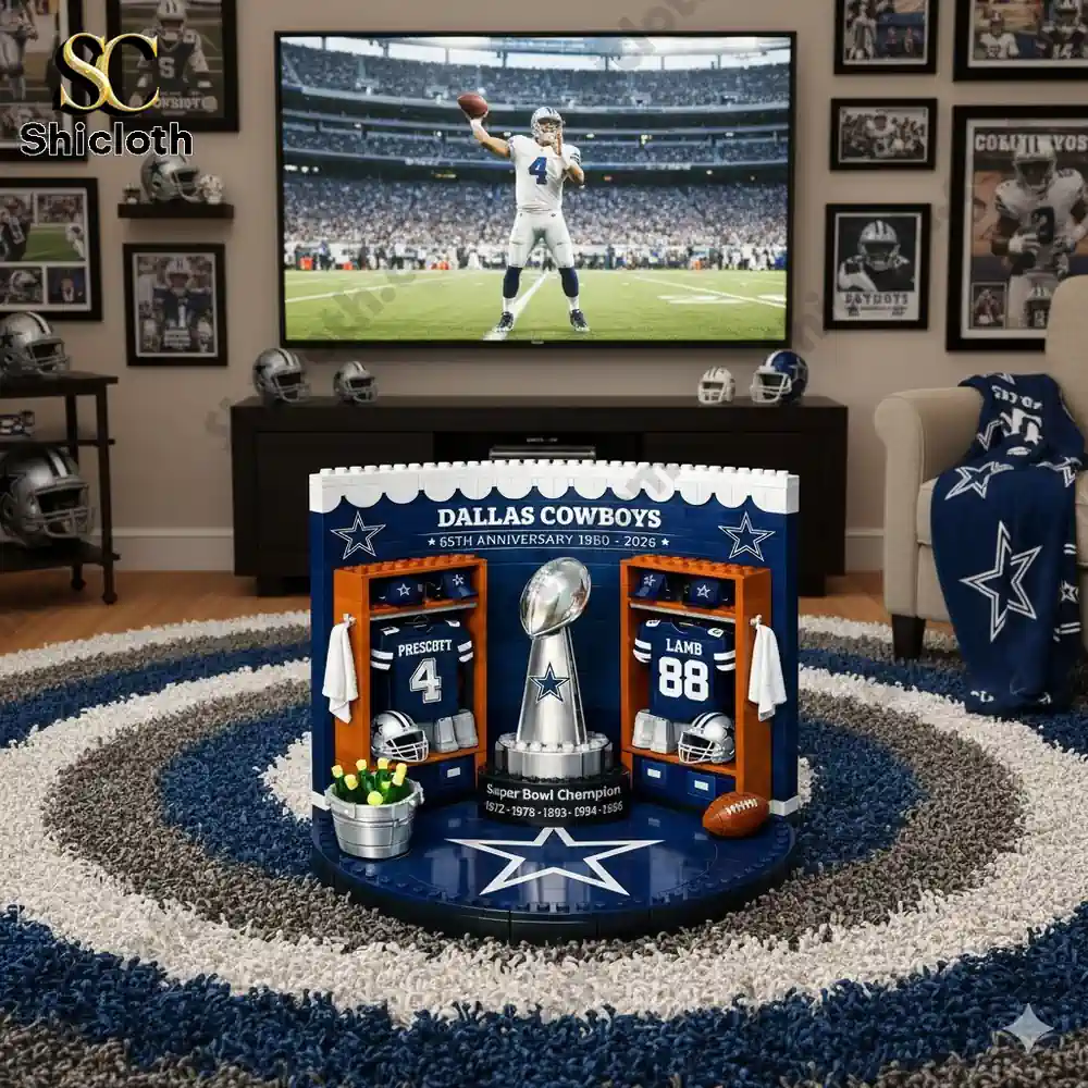 Dallas Cowboys themed display placed in a living room setting!