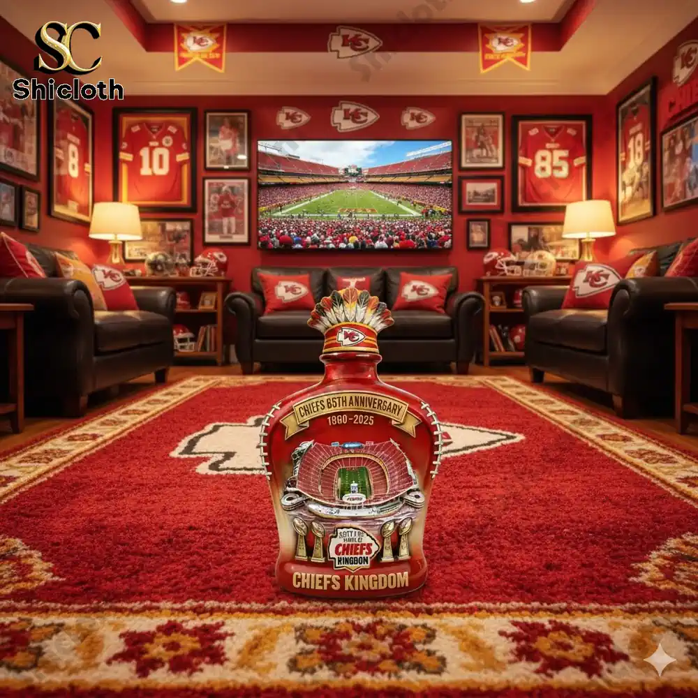 Chiefs Kingdom anniversary decorative jar displayed in a themed fan living room!