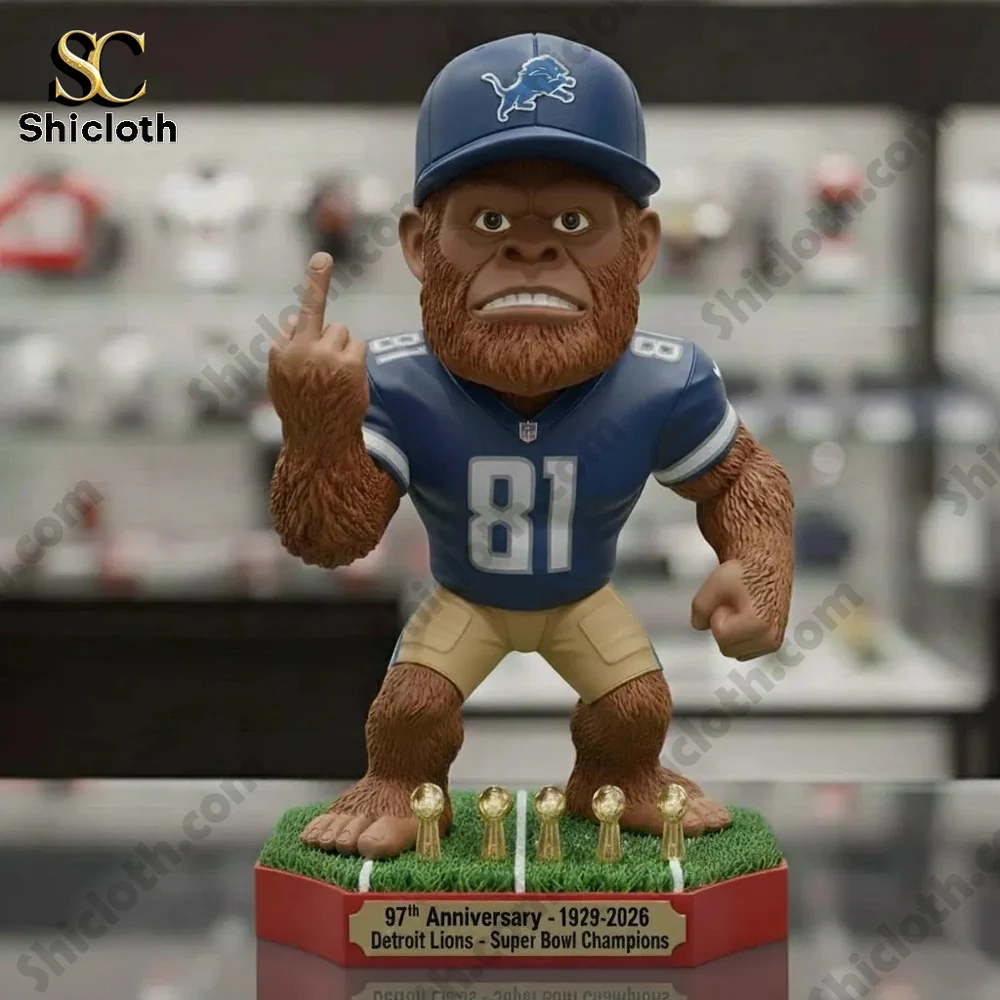 Detroit Lions anniversary mascot figure standing on a display base!