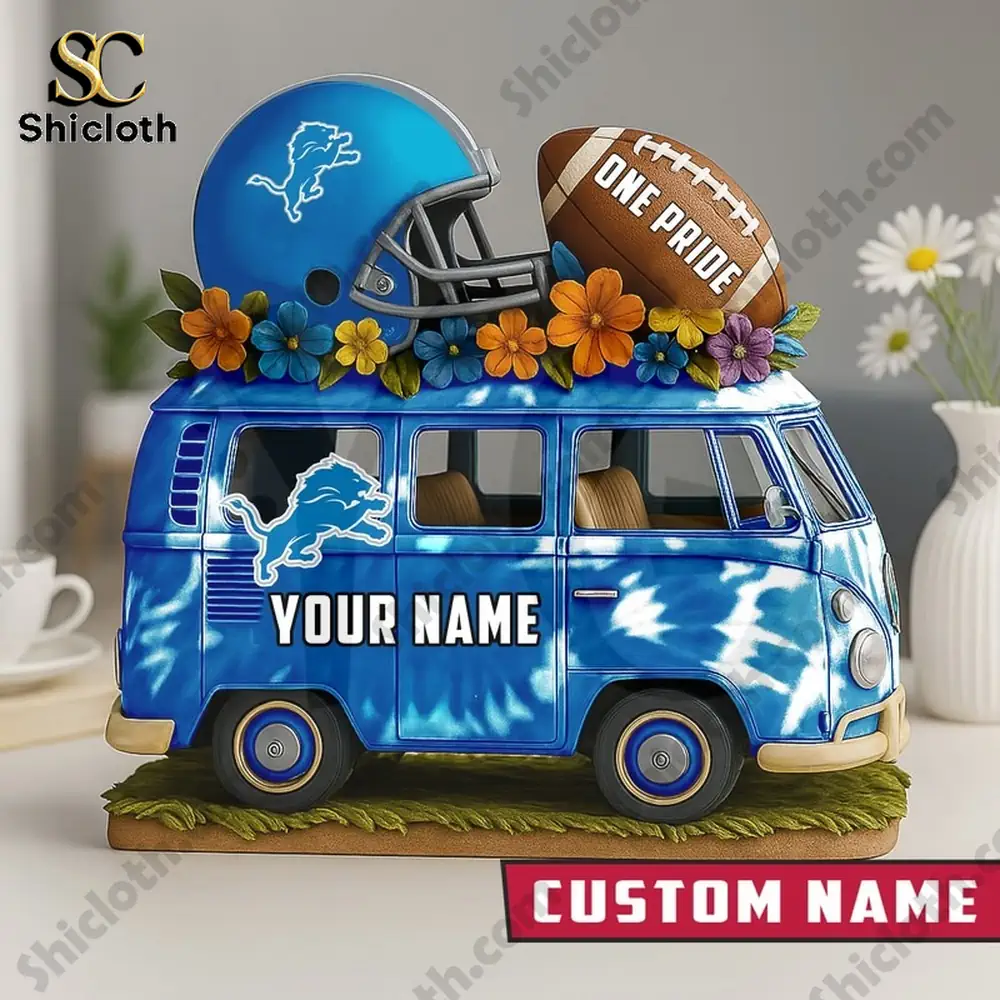 Detroit Lions van decor with helmet football and custom name.