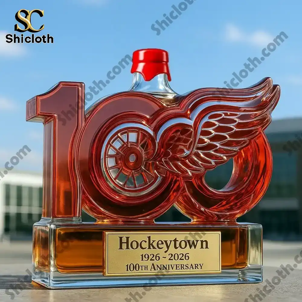 Detroit Red Wings 100th Anniversary Limited Edition Christmas Christmas Gift Whiskey Bottle 3 Detroit Red Wings centennial bottle with red cap under daylight!
