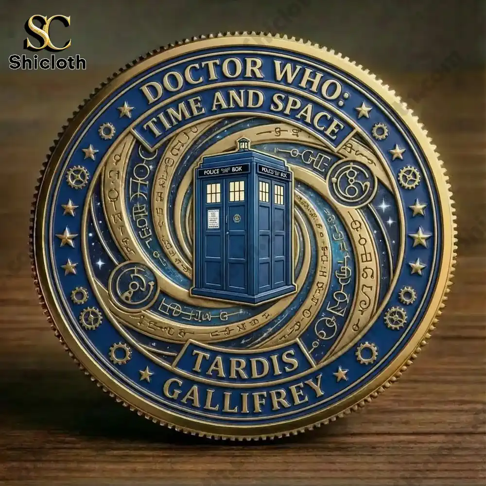 Doctor Who Time and Space coin featuring the TARDIS of Gallifrey.