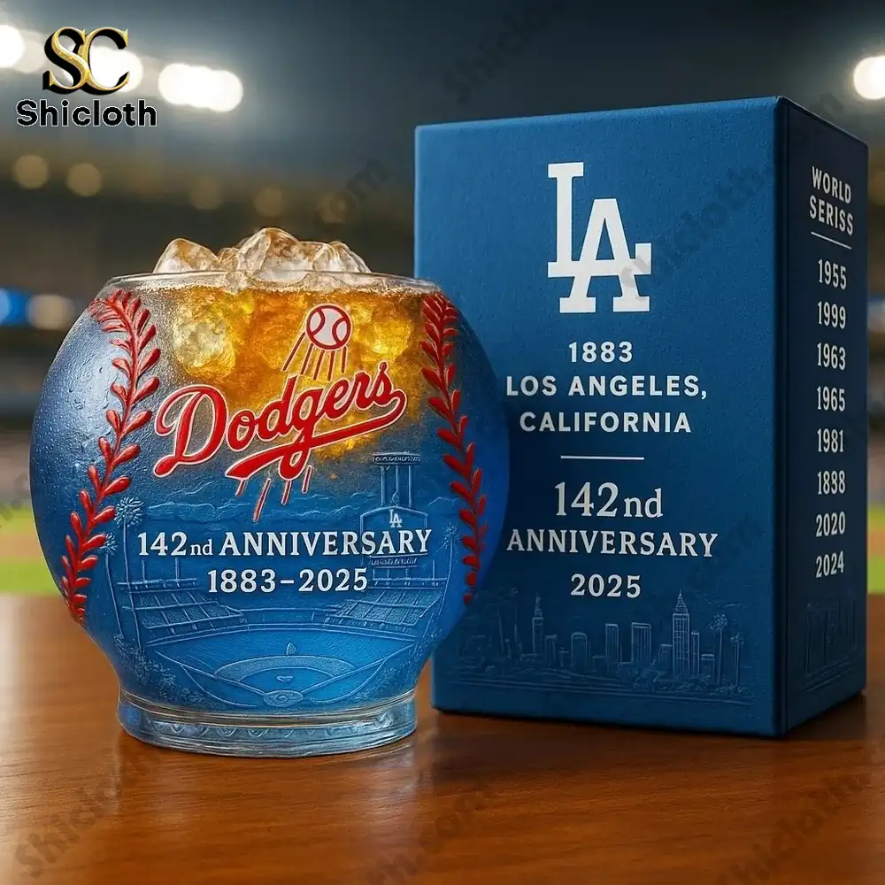 Los Angeles Dodgers anniversary glass with baseball design!