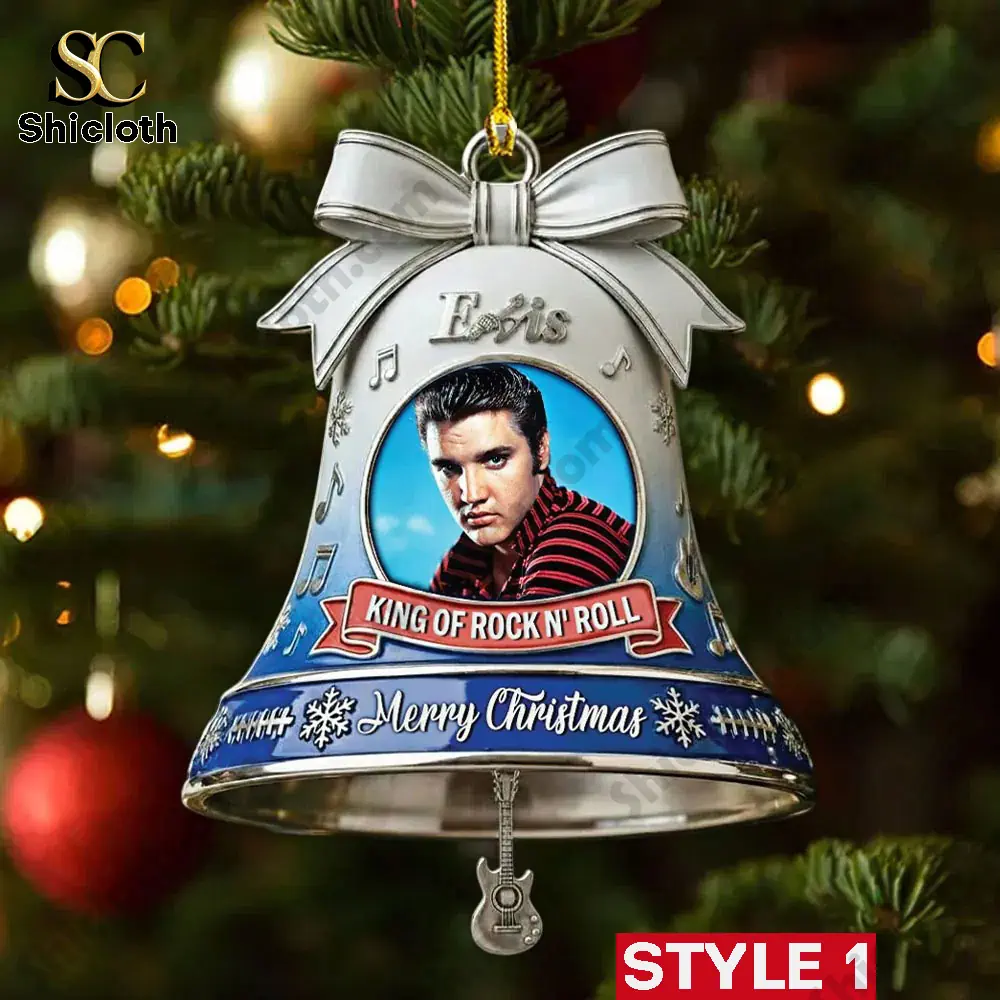 Elvis Presley bell ornament style one hanging on a Christmas tree!