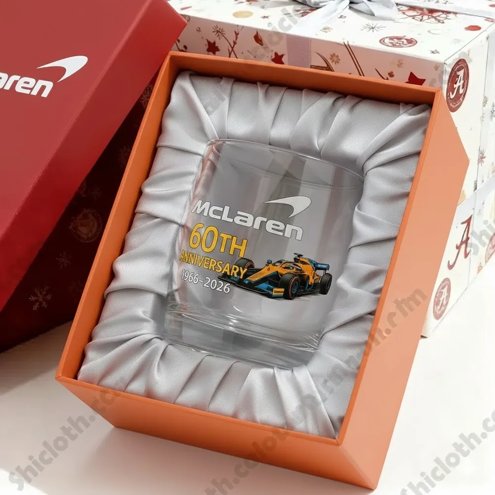 A McLaren sixtieth anniversary glass presented in a padded gift box!