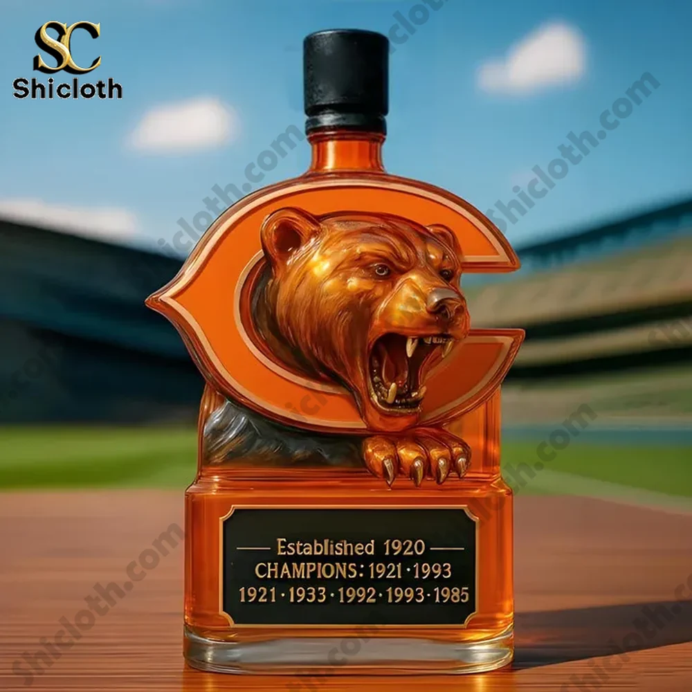 Bear crest bottle with dark top displayed on a stadium background from Shicloth