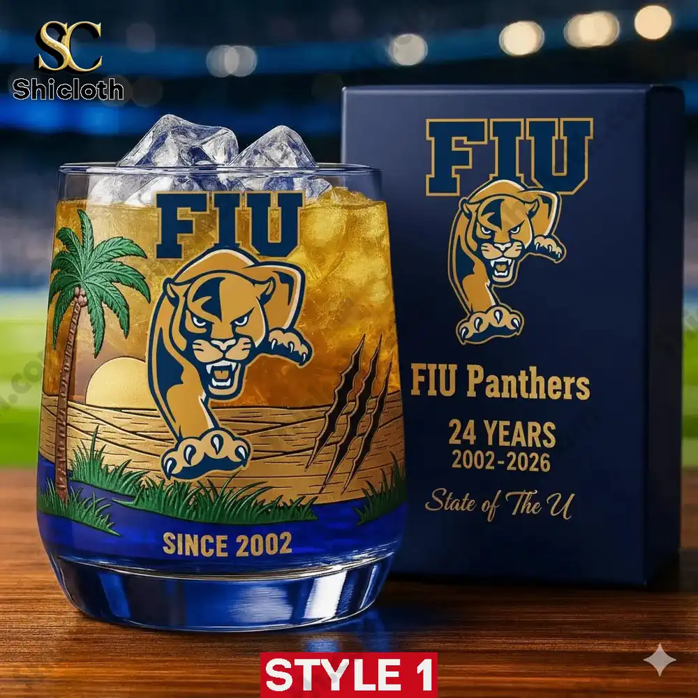 FIU Panthers whiskey glass with team logo and gift box!