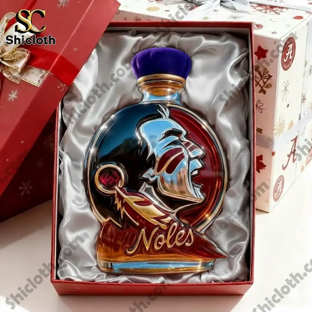 A team logo bottle presented inside a gift box lined with satin.