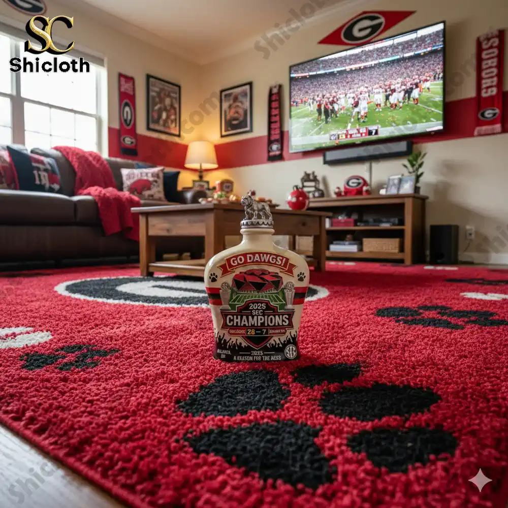 Georgia Bulldogs championship bottle in fan living room!