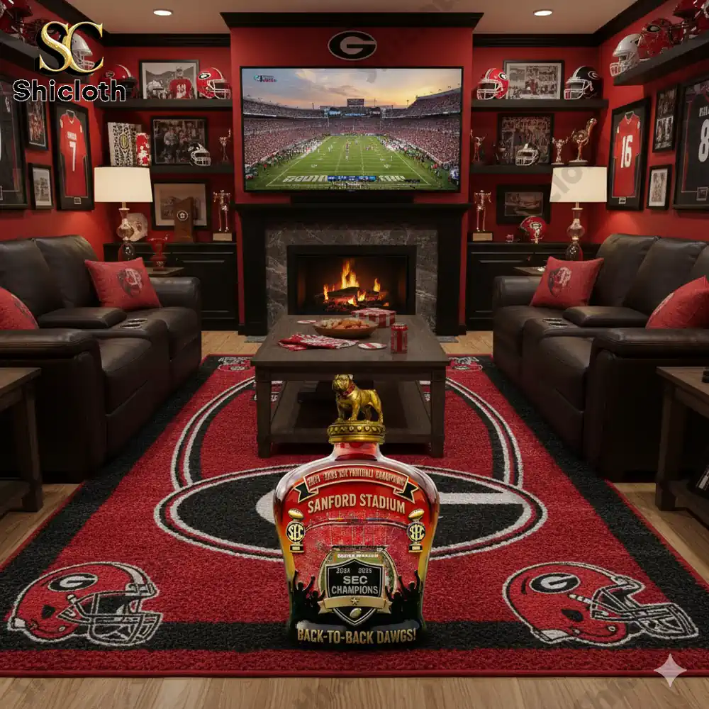 Georgia Bulldogs champions bottle in fan living room!