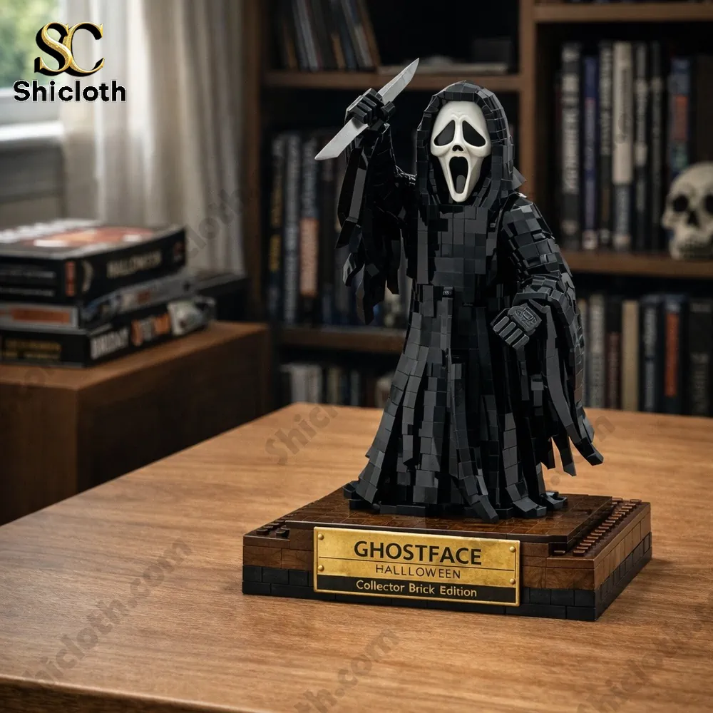 Ghostface brick style figure holding knife on display base!