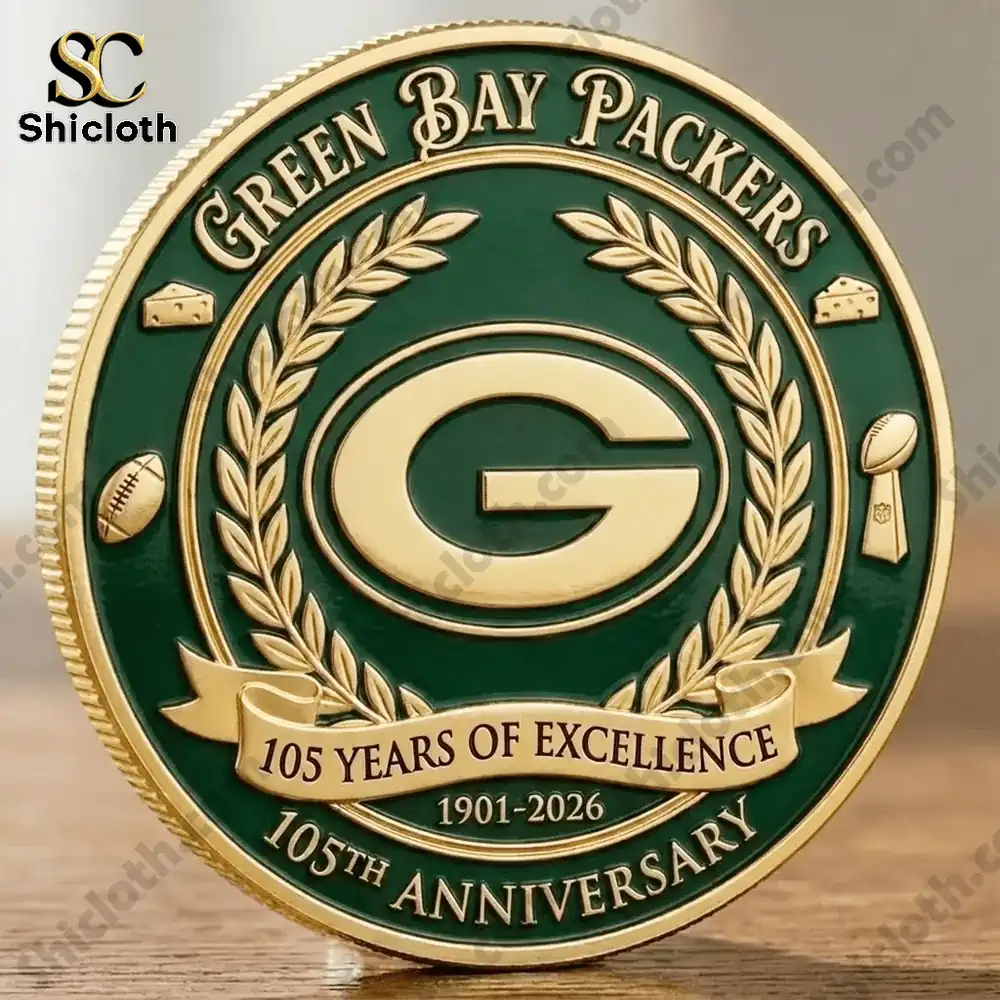 Green Bay Packers commemorative coin with logo and wreath